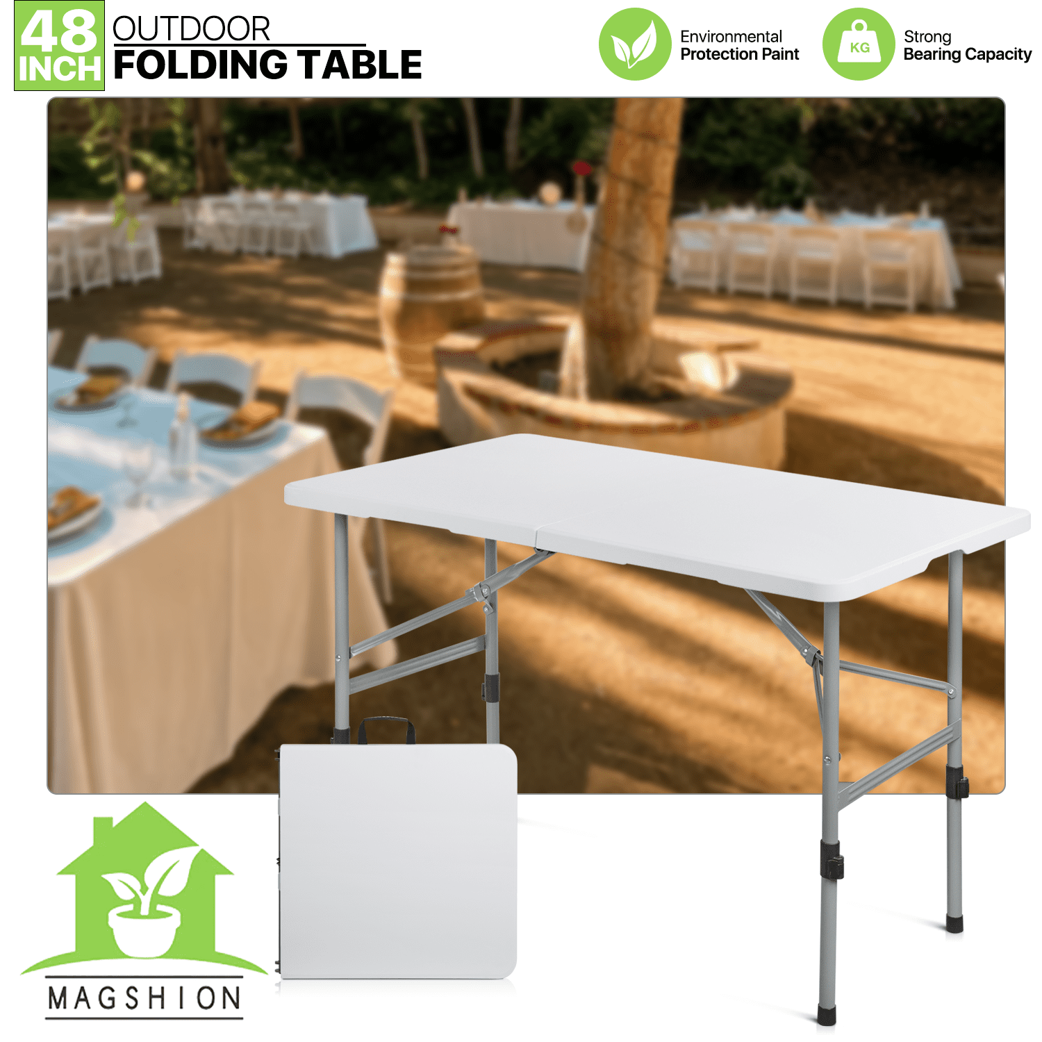 Magshion 4Ft Foldable Card Table， Indoor Outdoor Heavy Duty Portable w/ Handle， for Picnic， Camping， White