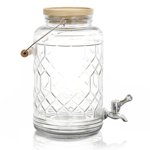 0.95 Gallon Duval Glass Beverage Dispenser with Wooden Lid and Handle - 0.95 Gallon