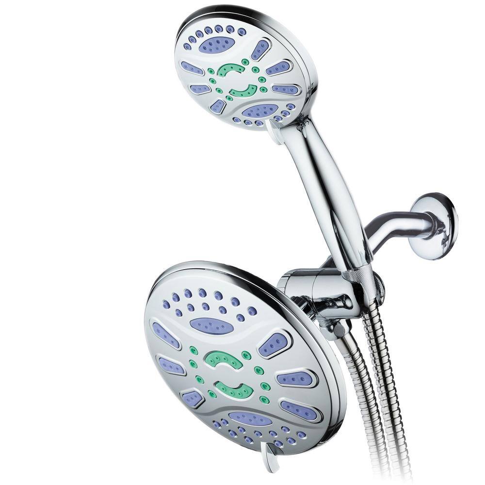 Aquastar Antimicrobial 48-Spray 7 in. High Pressure 3-Way Dual Rain Shower Head and Handheld Shower Head Combo in Chrome 6750