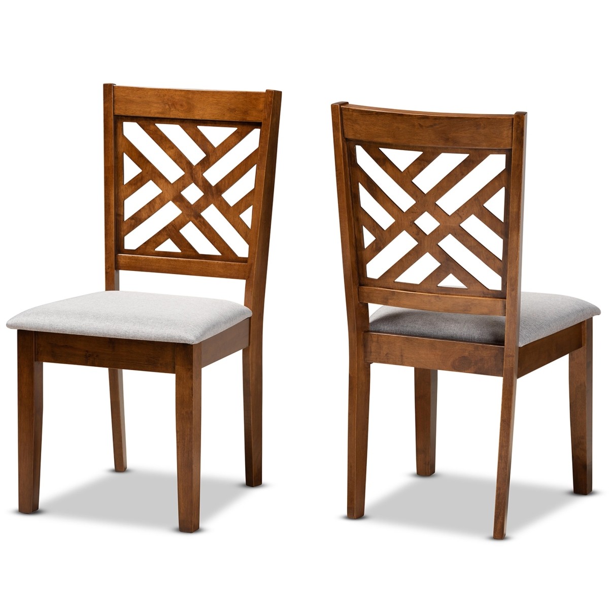 Wholesale Interiors Baxton Studio Caron Modern and Contemporary Grey Fabric Upholstered and Walnut Brown Finished Wood 2-Piece Dining Chair Set