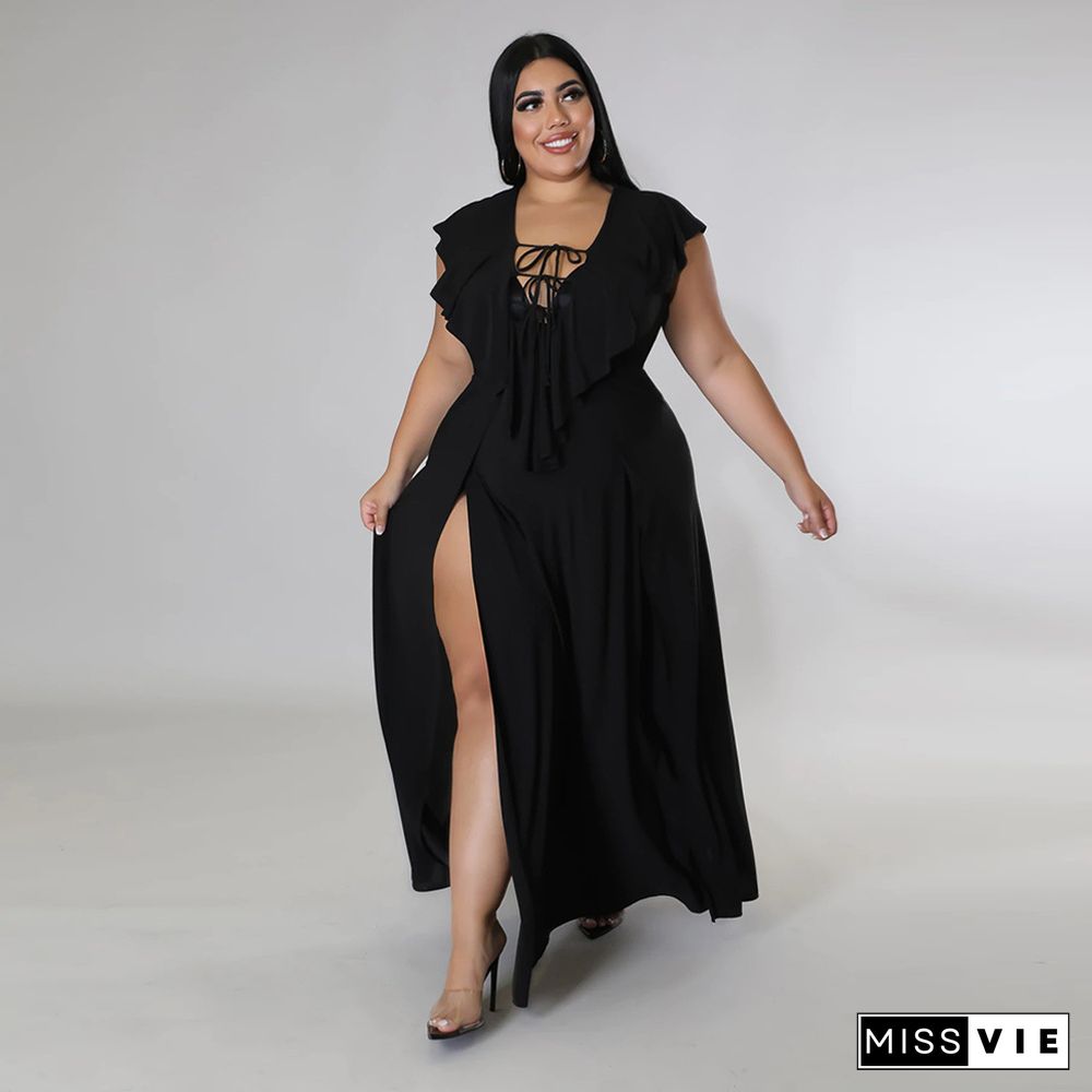 V Neck Sleeveless High Split Plus Size Dresses