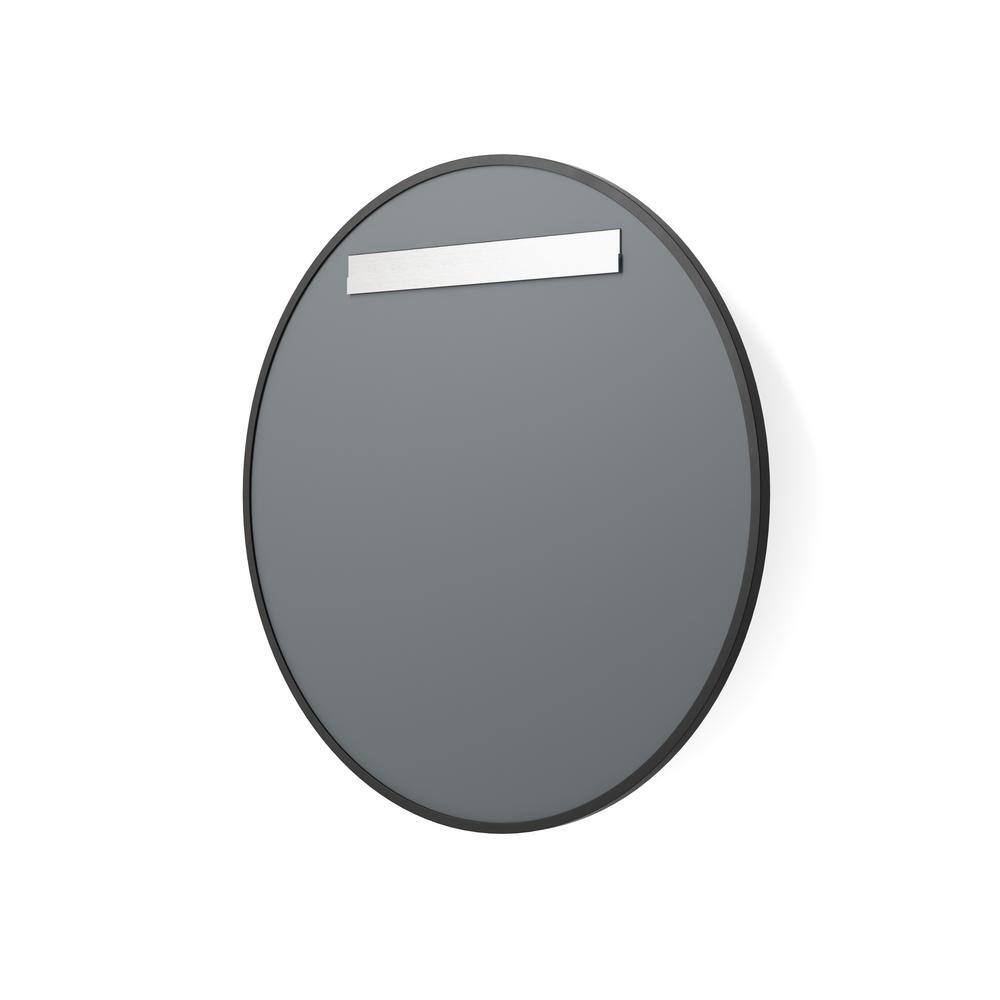 better bevel 24 in. W x 24 in. H Rubber Framed Round Bathroom Vanity Mirror in Black 19002