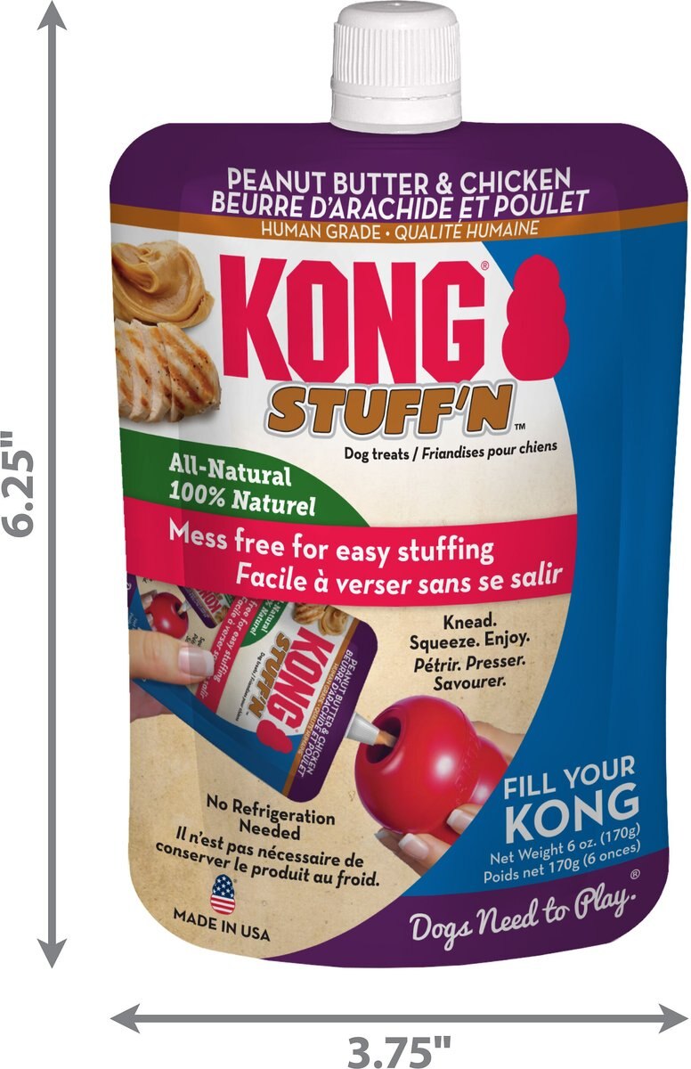 KONG Stuff'N Peanut Butter and Chicken Lickable Dog Treat， 6-oz pouch