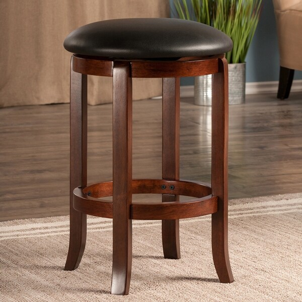 Walcott Cushion Swivel Seat Counter Stool， Black and Walnut - Walnut / Black