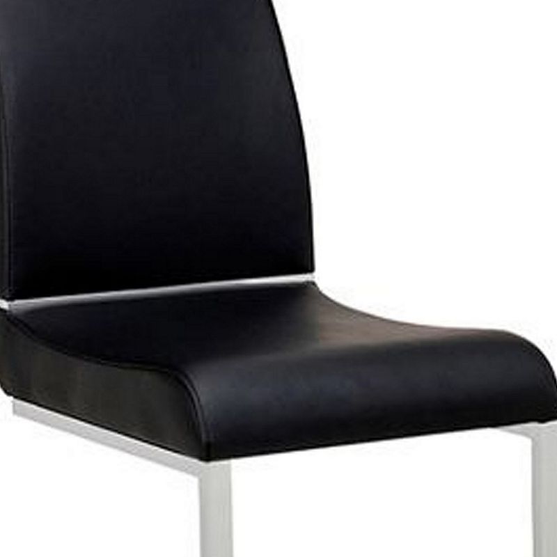 Stainless Steel Chair with Faux Leather Upholstery， Set of Two， Black and Silver