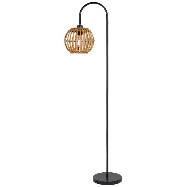 62 5 x27 Metal Floor Lamp With Bamboo Shade Black Cal Lighting