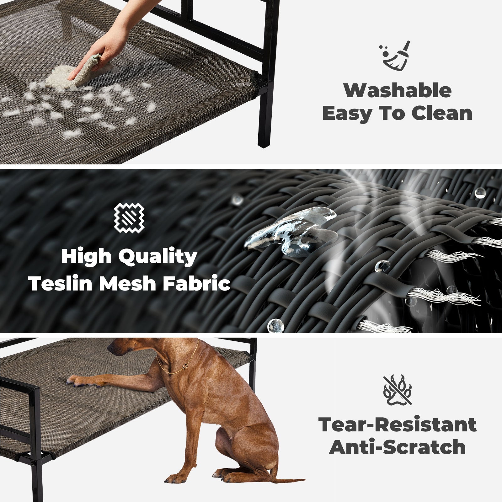 Veehoo Metal Elevated Dog Bed， Cooling Raised Pet Cot with Washable Mesh， Large， Brown