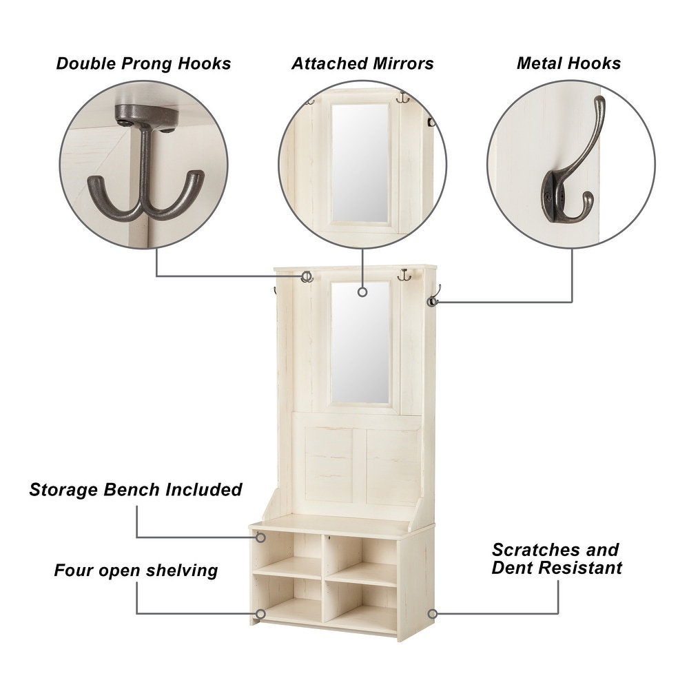 Saint Birch Salisbury Antique White Hall Tree and Shoe Bench