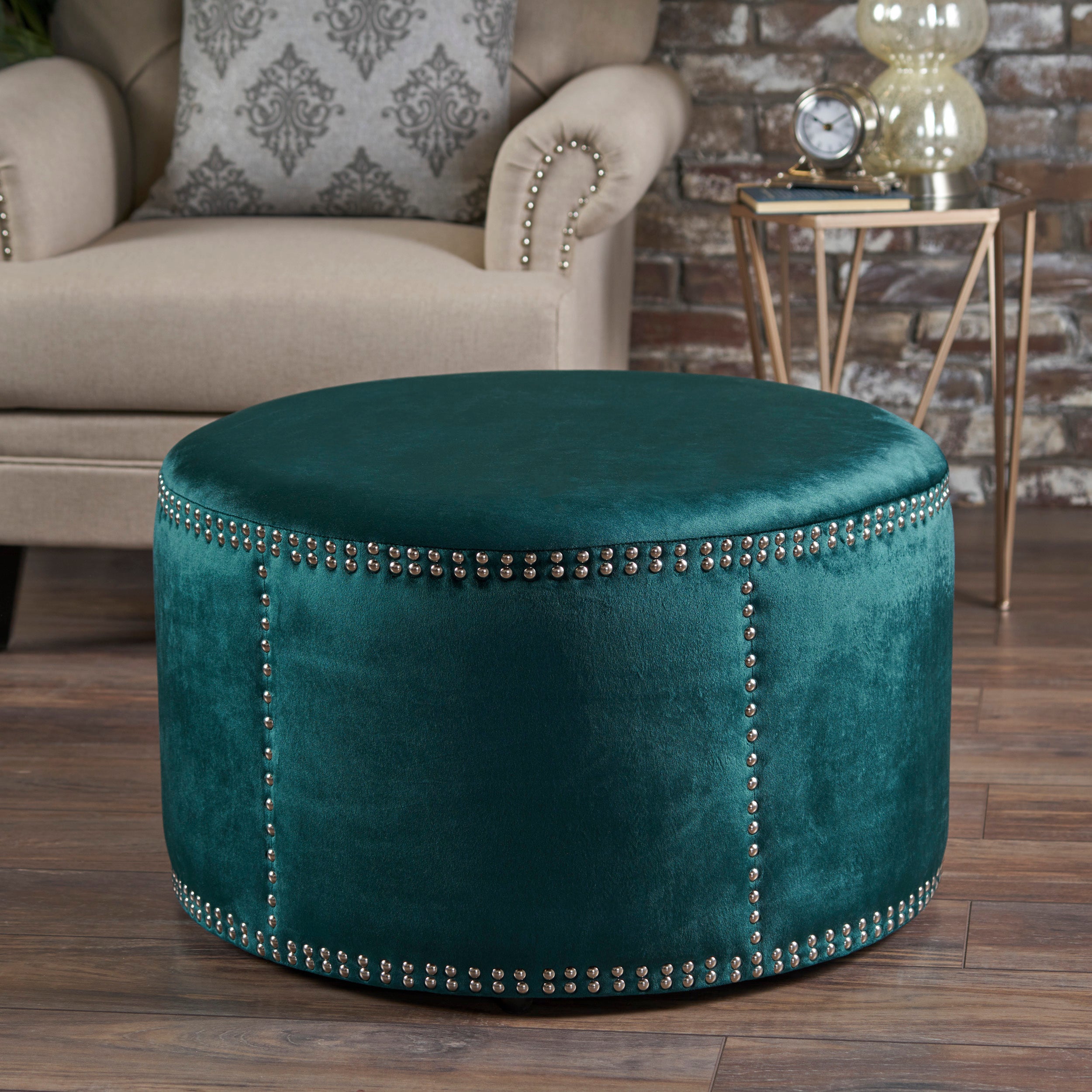 Jesper Studded New Velvet Ottoman