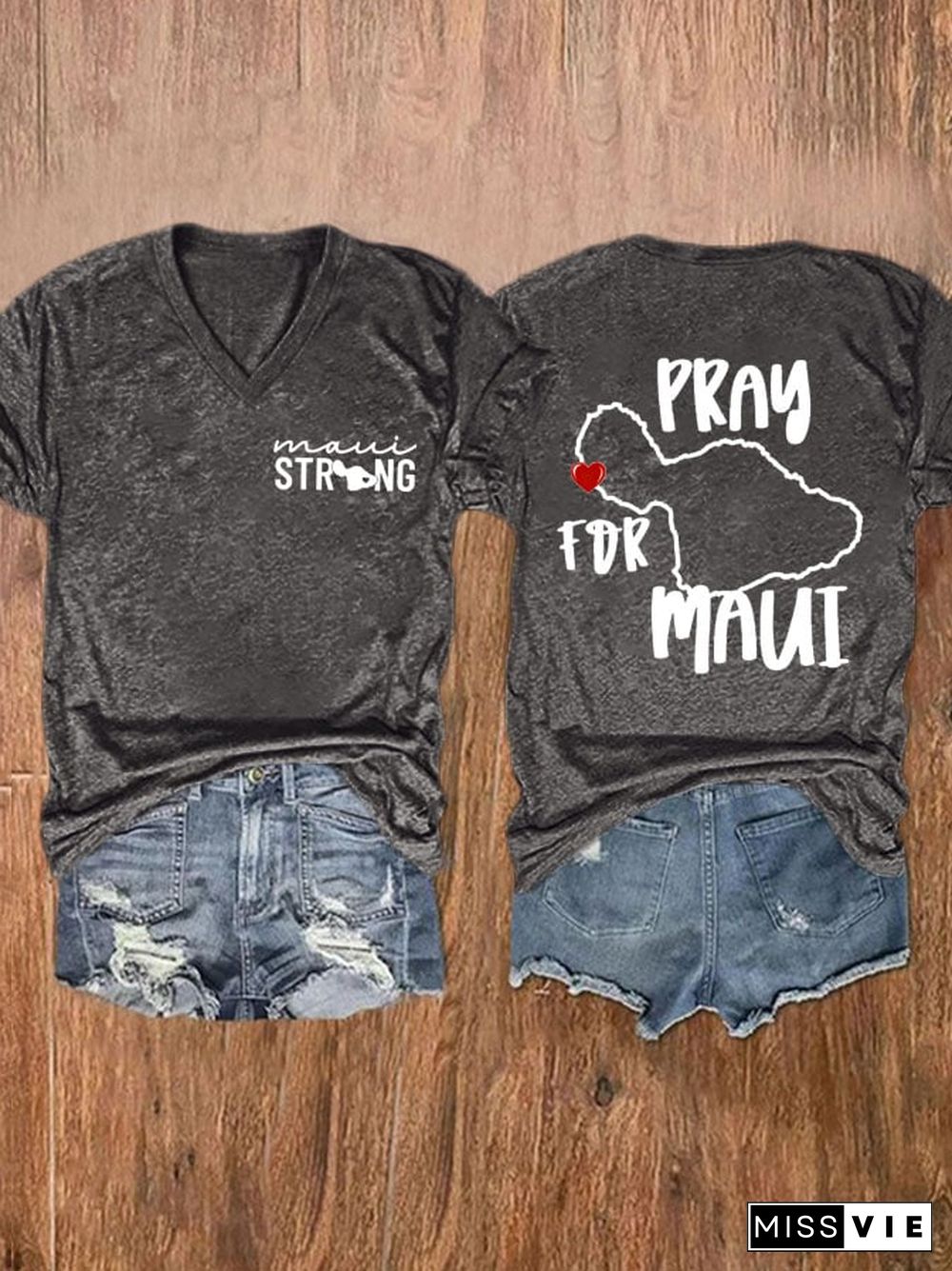 Women's Maui Strong Pray For Maui Print Short Sleeve T-Shirt