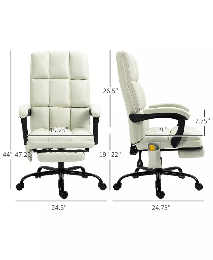 Vinsetto High-Back Vibration Massaging Office Chair Reclining Office Chair with USB Port Remote Control Side Pocket and Footrest Cream White