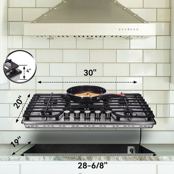 30 in. Gas Cooktop，Stainless Steel Gas Cooktop，NG/LPG Convertible Gas Burners，5 Burners Gas Stovetop.