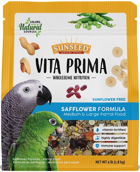 Sunseed Vita Prima Safflower Formula Medium and Large Parrot Food， 4-lb bag