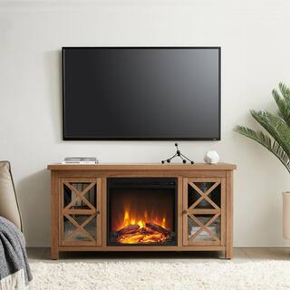 MeyerCross Colton 47.75 in. Golden Oak TV Stand with Log Fireplace Insert TV0689