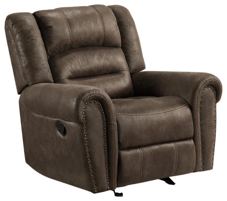 Pemberly Row 43.5 quotPolished Microfiber Glider Reclining Chair in Brown   Transitional   Recliner Chairs   by Homesquare  Houzz