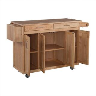 HOMESTYLES Natural Wood Kitchen Cart with Breakfast Bar 5023-95