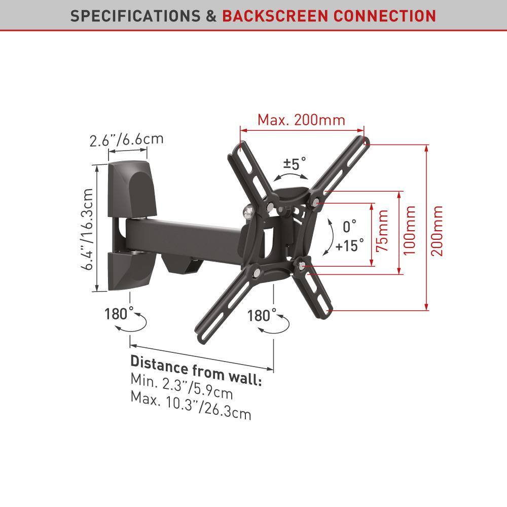 Barkan a Better Point of View Barkan 13 in to 39 in Full Motion - 3 Movement Flat Single Arm TV Wall Mount up to 55 lbs 2300.B