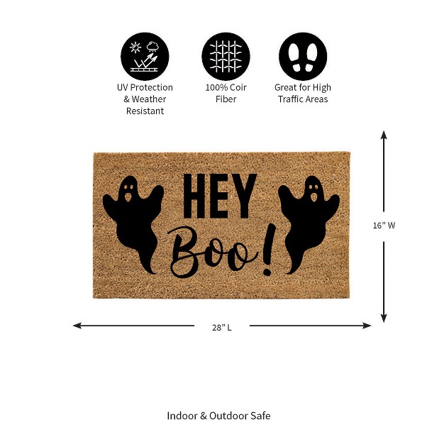 Evergreen 16 X 28 Inches Hey Boo Door Mat Non slip Rubber Backing Dirt Catching Natural Coir Indoor And Outdoor Home Decor