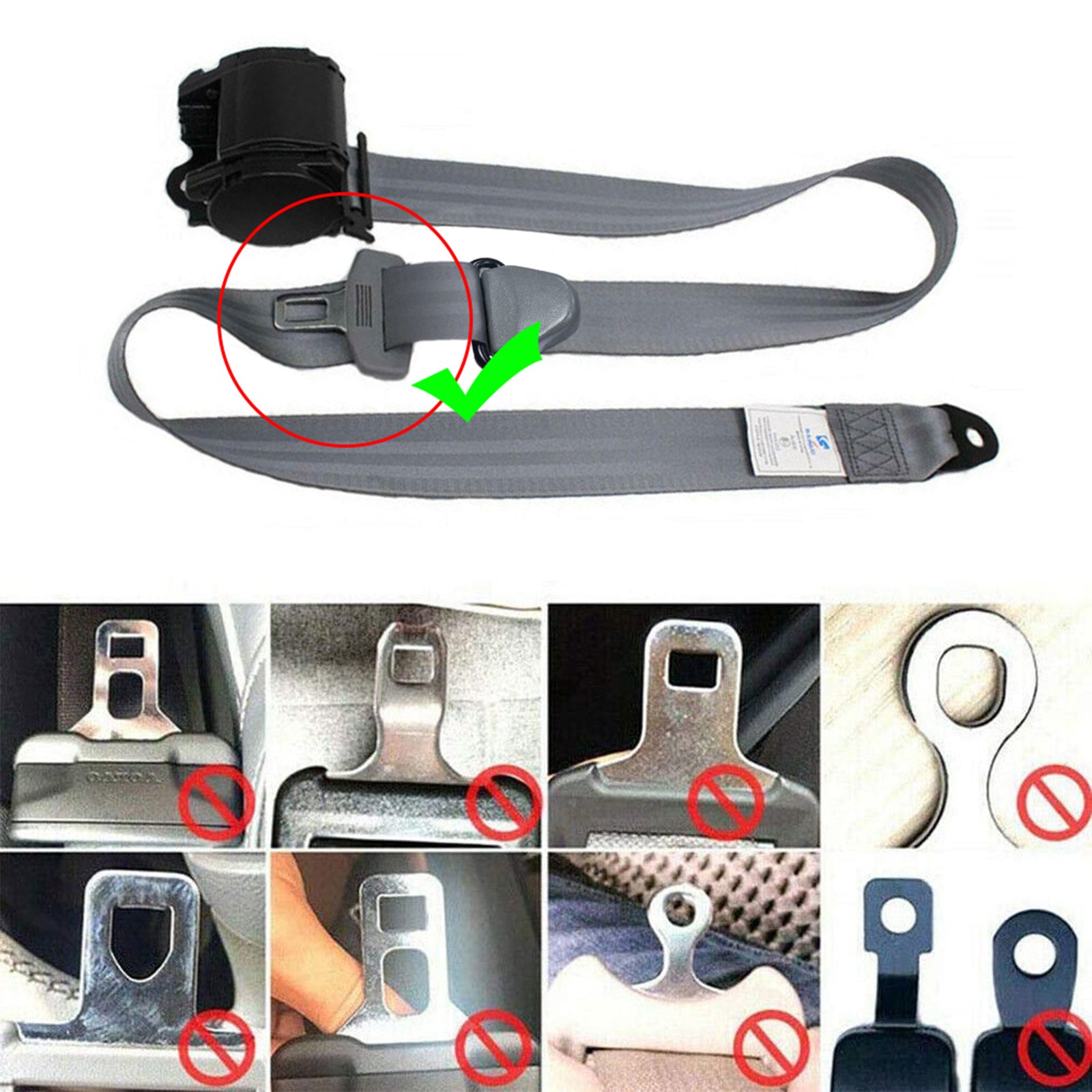 11.8ft Retractable Safety Seat Belt， 3 Point Safety Seat Belt Straps Car Auto Vehicle Adjustable Belt Kit