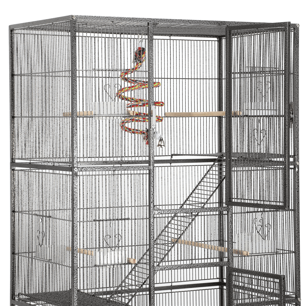 Topeakmart 69''H Extra Large Rolling Metal Parrot Cage Small Animal Cage with Detachable Stand and Ladders， Black