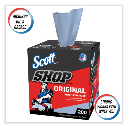 Scott Shop Towels， POP-UP Box， 1-Ply， 9 x 12， Blue， 200/Box， 8 Boxes/Carton (75190)