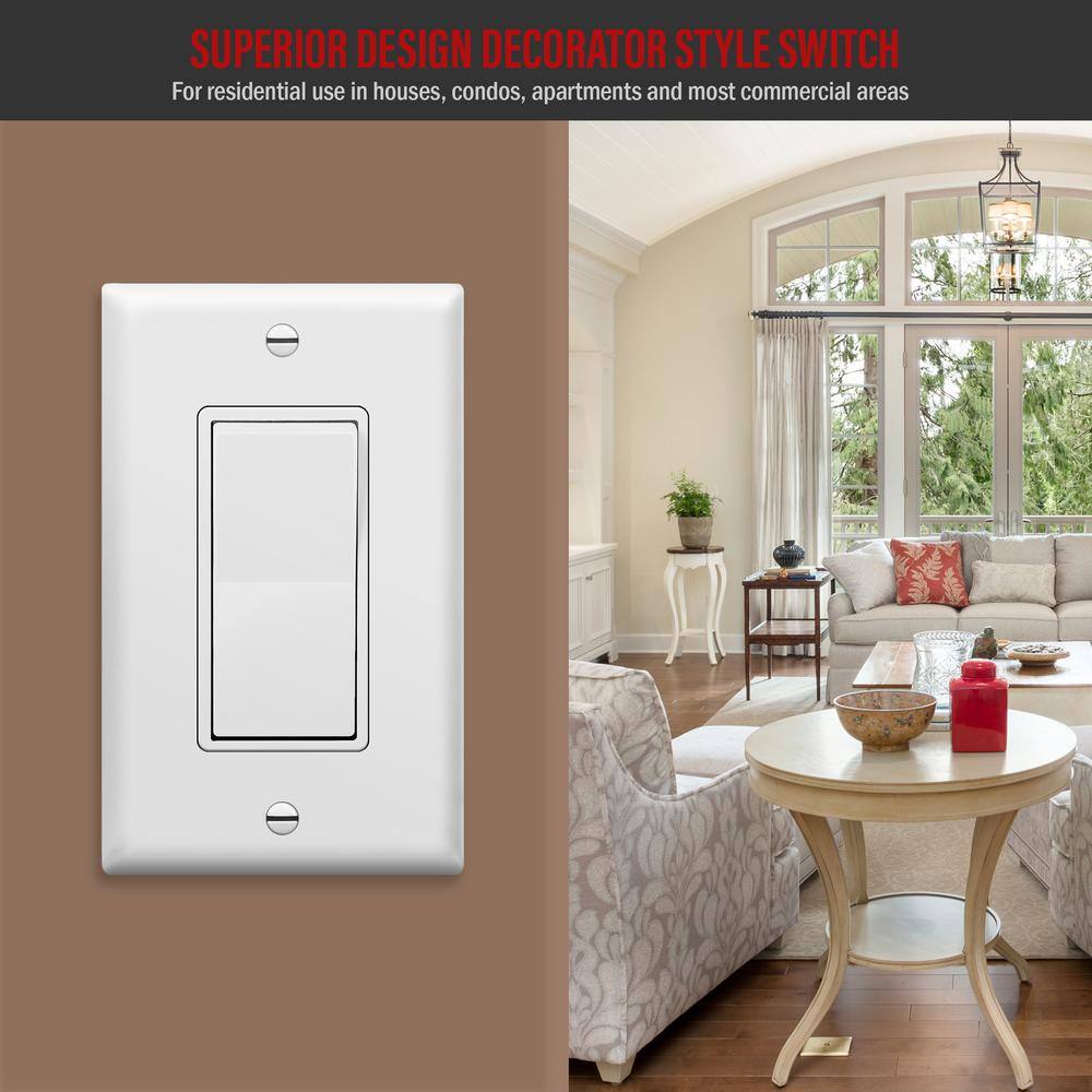 ENERLITES 15 Amp Single Pole Decorator Paddle Rocker Light Switch with Wall Plates White (3-Pack) 91150-WWP3P