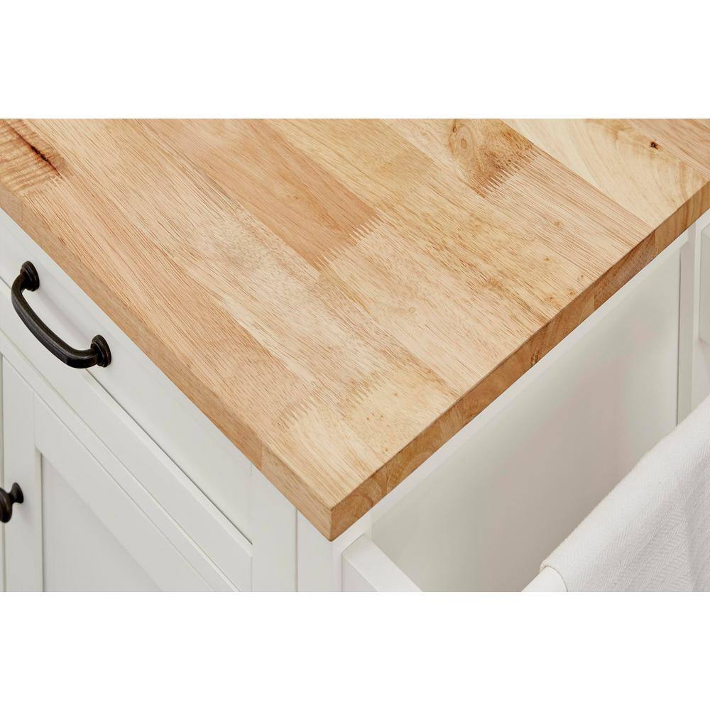 Home Decorators Collection Rockford White Rolling Kitchen Cart with Butcher Block Top and Double-Drawer Storage (56