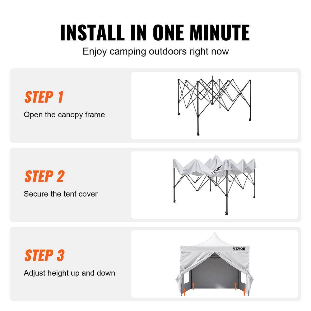 VEVOR 10 ft. x 10 ft. Pop Up Canopy with Sidewalls Adjustable Height Gazebo Tent Waterproof UV Resistant Outdoor Canopy Tent DCSYPBS1010FTGMH8V0