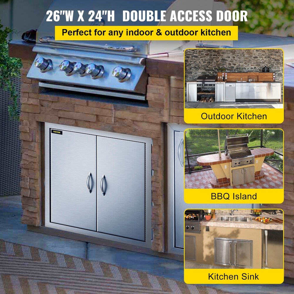 VEVOR 304 Stainless Steel Double Door with Paper Towel Holder for Outdoor Kitchen   Silver