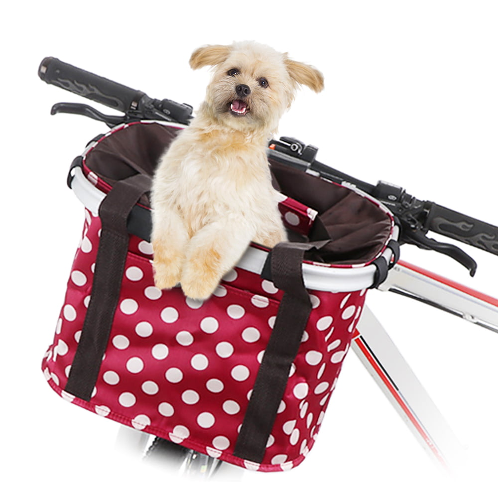 Bike Basket Collapsible Bicycle Handlebar Basket Quick-release Cycling Pet Dog Cat Carrier Bag