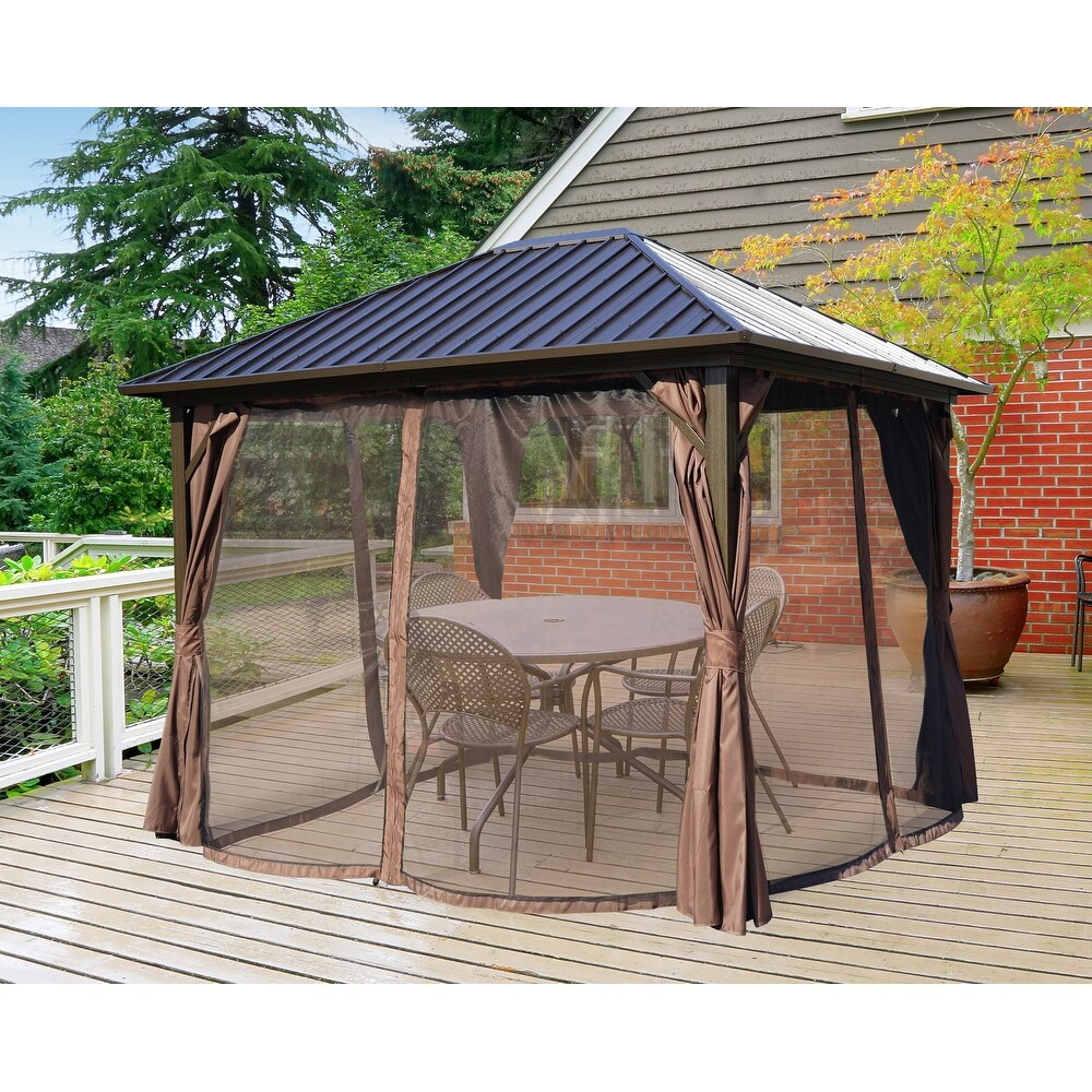 Kozyard Rosana 10'x12' Hardtop Aluminum Permanent Gazebo with 2 Layer Sidewalls