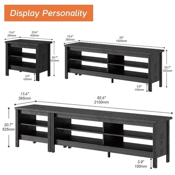 Black TV Stand for 75/85/100 Inch TV， Television Stand and End Table Set