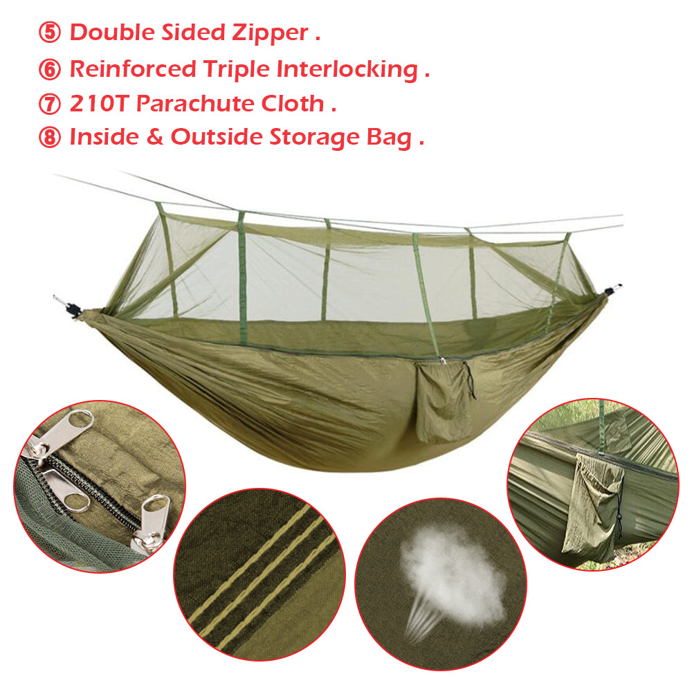 [2 in 1] Camping Hammock with Mosquito Net & Sunshade Cloth & Tree Straps for 2/Double Person,iClover Portable Parachute Nylon Lightweight Big Pop Up Swing Hammock with Bug/Insect Netting