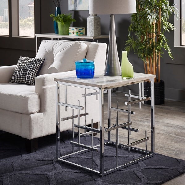 Rina Chrome Finish and White Faux Marble Top End Table by iNSPIRE Q Bold