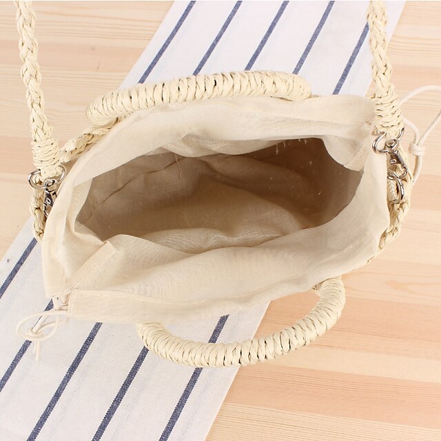 Women's Handbag Crossbody Bag Straw Bag Straw Holiday Beach Large Capacity Breathable Solid Color Folk off white khaki