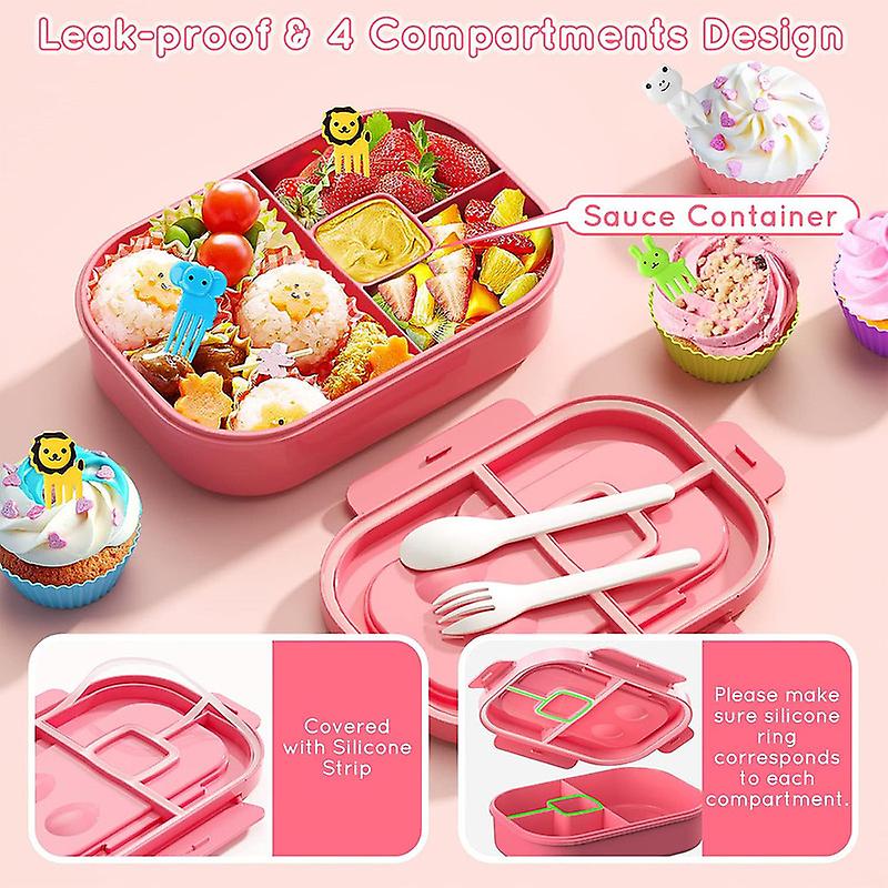 Bento Box for Kids 4 Compartment Lunch Box with Cutlery for Kid Adult Toddle