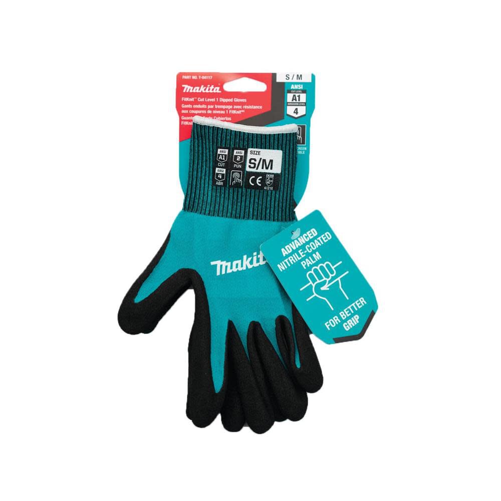 Makita FitKnit Gloves Cut Level 1 Nitrile Coated Dipped Small/Medium T-04117 from Makita