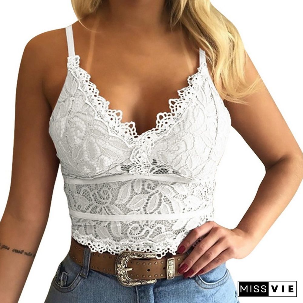 Women Sexy V Neck Lace Vest Top Sleeveless Solid Wire Free Tops Female Elegant Clothing Ladies Casual Plus Size Underwear