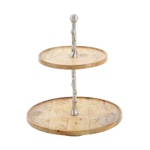 2 tier Round Modern Mango Wood And Aluminum Tray Stand Brown Olivia amp May