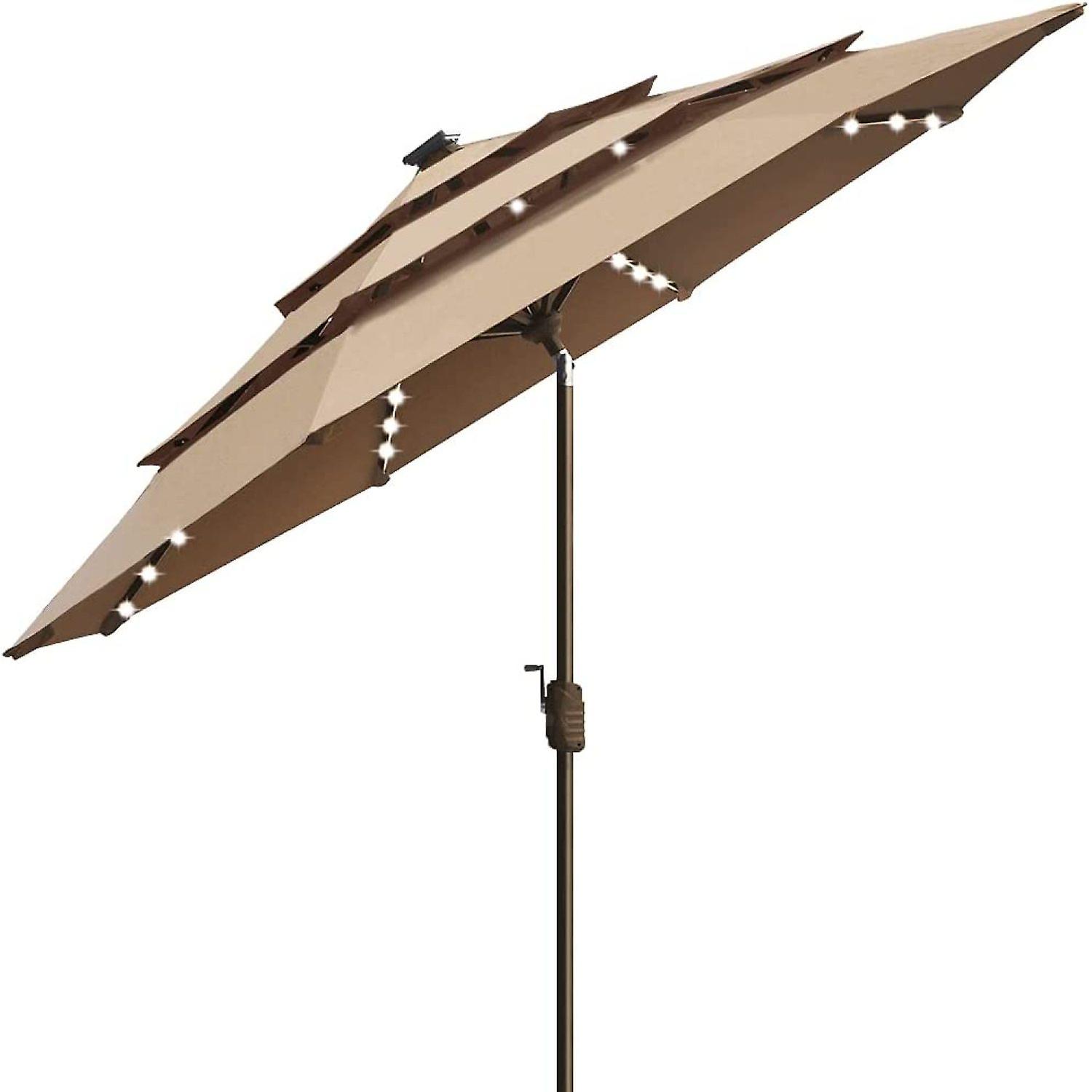 Usa 10-year-non-fading Sunumbrella Solar 9ft 3 Tiers Market Umbrella With 80 Led Lights Patio Umbrellas Outdoor Table With Ventilation，heather Beige