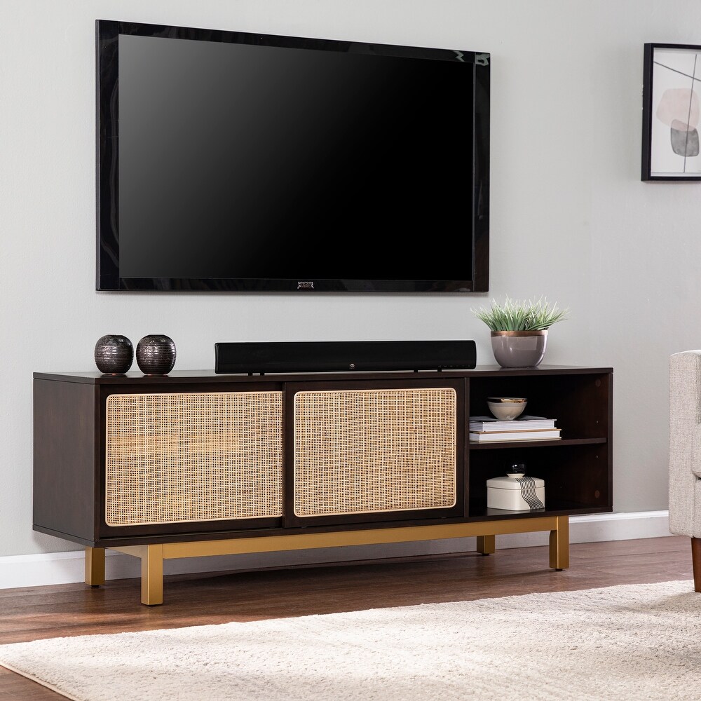 SEI Furniture Transitional Brown Wood Rattan Media TV Stand for TV's up to 62\