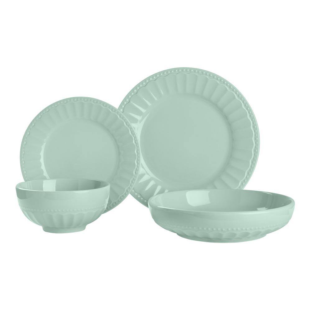 StyleWell 16-Piece Stoneware Beaded Edge Dinnerware Set in Seabreeze (Service for 4) HD2112014