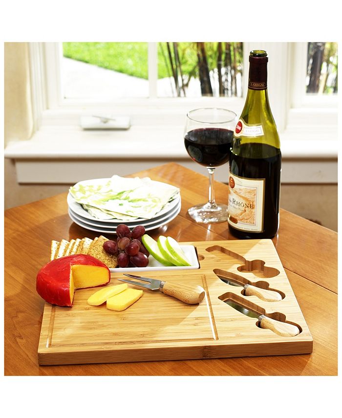 Picnic At Ascot Celtic Bamboo Cheese Board with Ceramic Dish and 3 Cheese Tools