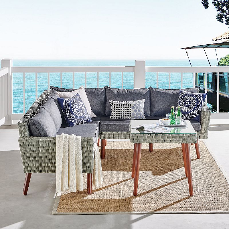 Alaterre Furniture Albany All-Weather Wicker Outdoor Corner Sectional Sofa and Coffee Table 2-piece Set