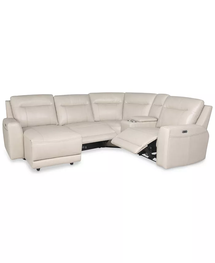 Macy's CLOSEOUT! Blairemoore 5-Pc. Leather Power Chaise Sectional with 1 USB Console and 2 Power Recliners