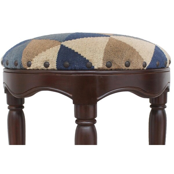 Shabby Chic Kilim Wood Bar Stool Jeffrey Blue Beige - 18