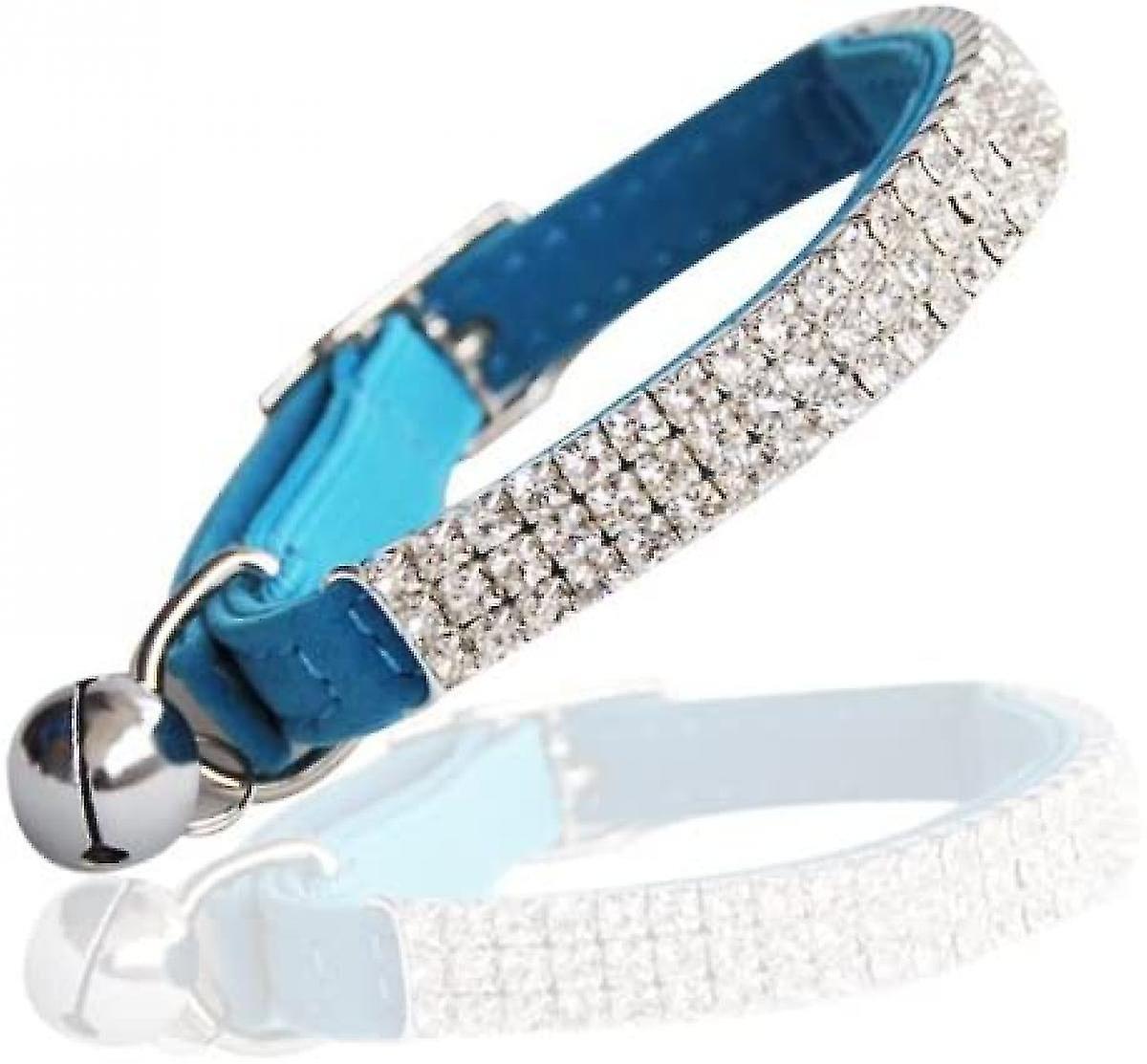 Veeki Soft Velvet Safe Cat Adjustable Collar Bling Diamante With Bells，11 Inch For Small Dogs And Cats (blue)