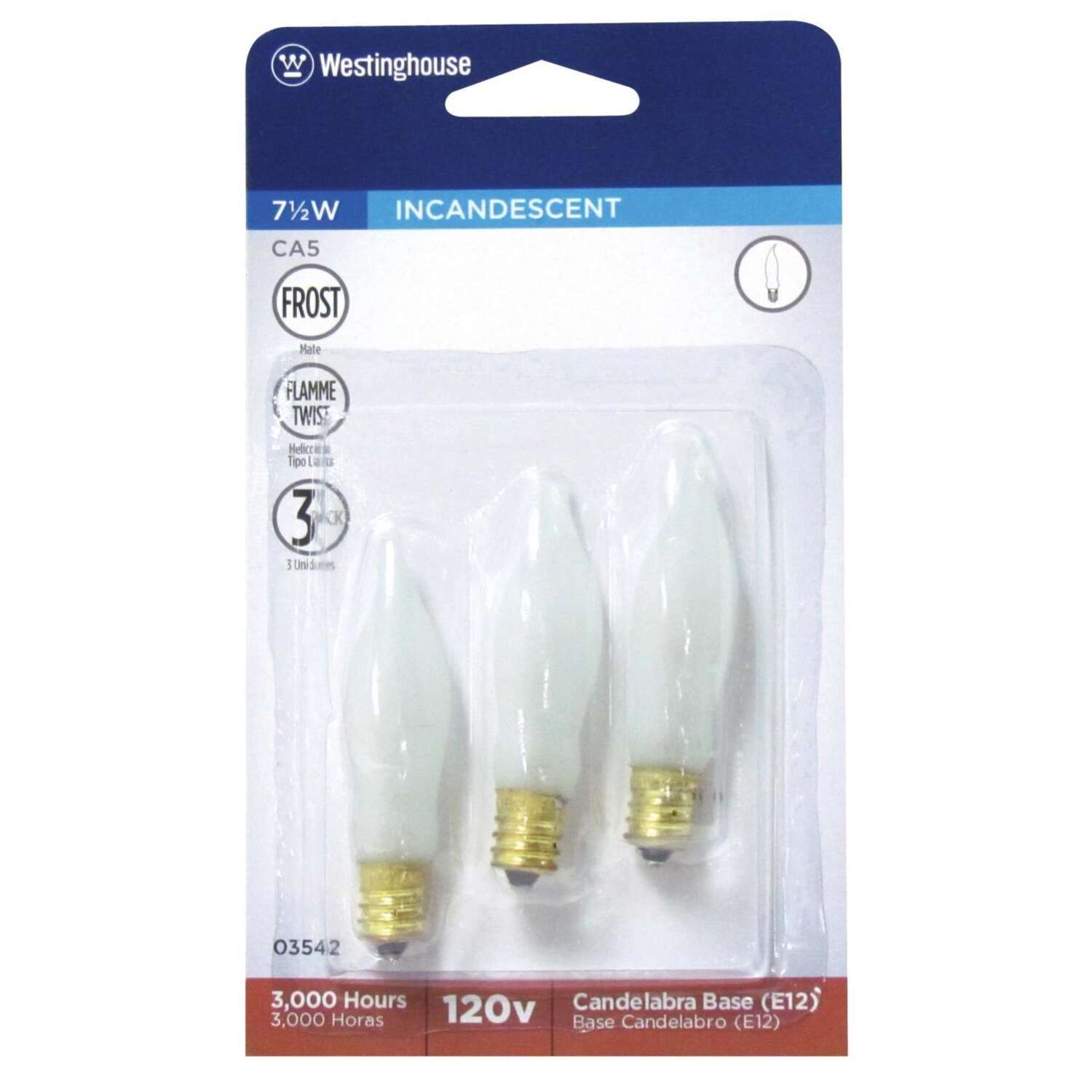 Westinghouse 7.5 W E12 Decorative Incandescent Bulb E12 (Candelabra) White 3 pk