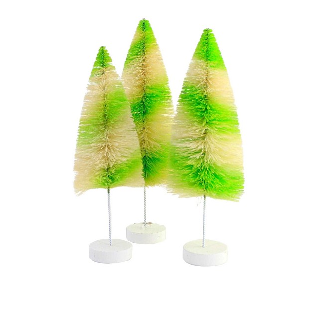 Halloween Lime Stripes Delight Three Bottle Brush Trees 12 Inches Bottle Brush Trees Lc1633 Sisal Green