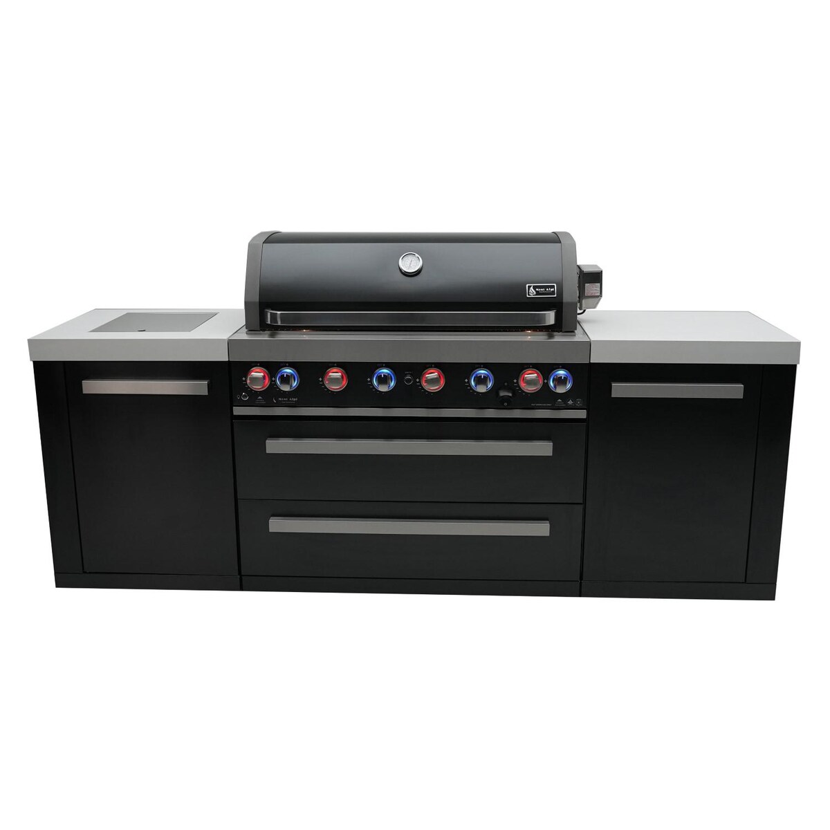 Mont Alpi 805 Deluxe Propane Gas Island Grill W/ Infrared Side Burner and Rotisserie Kit